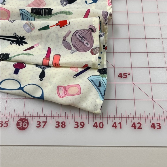 UNIQUE VINTAGE Retro Novelty "Make Up" Print SHT SLV Belted Full Skirt Dress XS - Picture 16 of 16